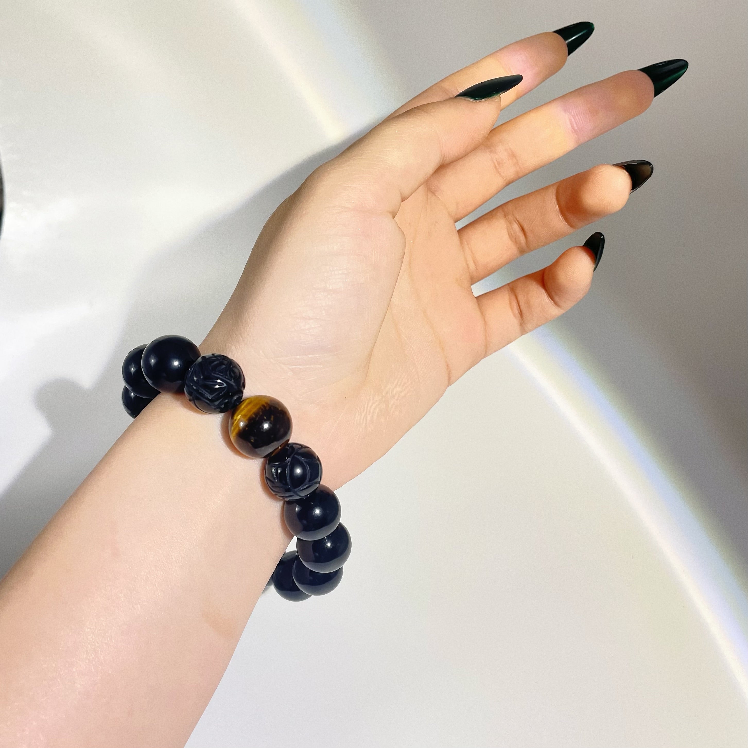 EnergyShine Natural Obsidian Pi Xiu Bracelet with Tiger's Eye | Powerful Aura Cleansing & Fortune Attraction - EnergyShine