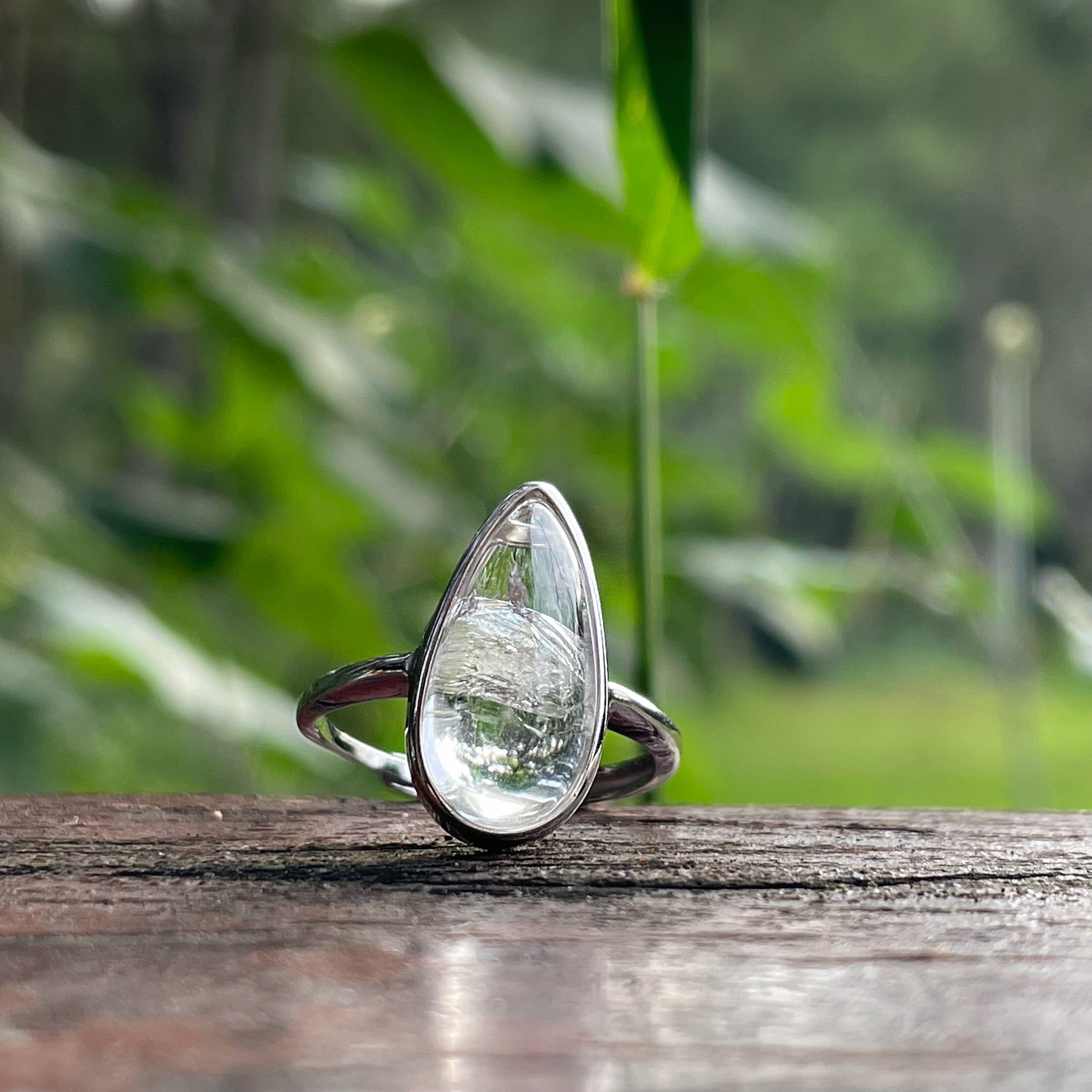 Energyshine Natural White Crystal Phantom Quartz Ring: Energy Purifying Spiritual Crystal Jewelry
