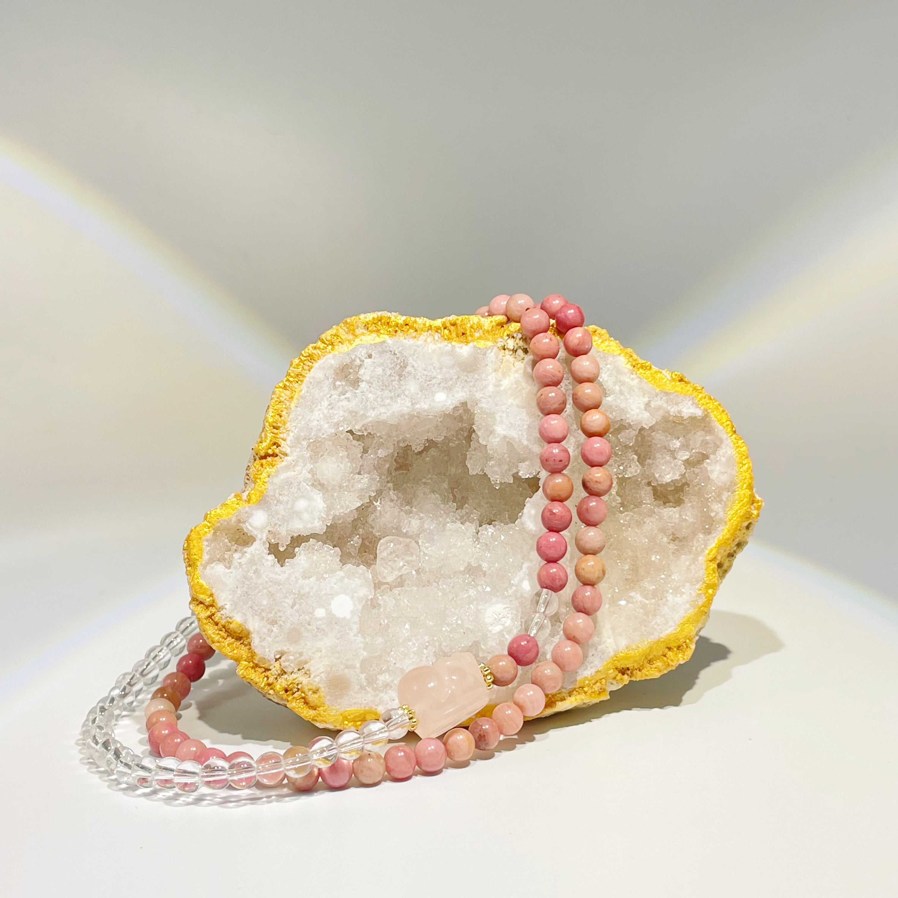 EnergyShine Natural Multi-Strand White Quartz & Pink Rhodonite Pi Xiu Bracelet - EnergyShine