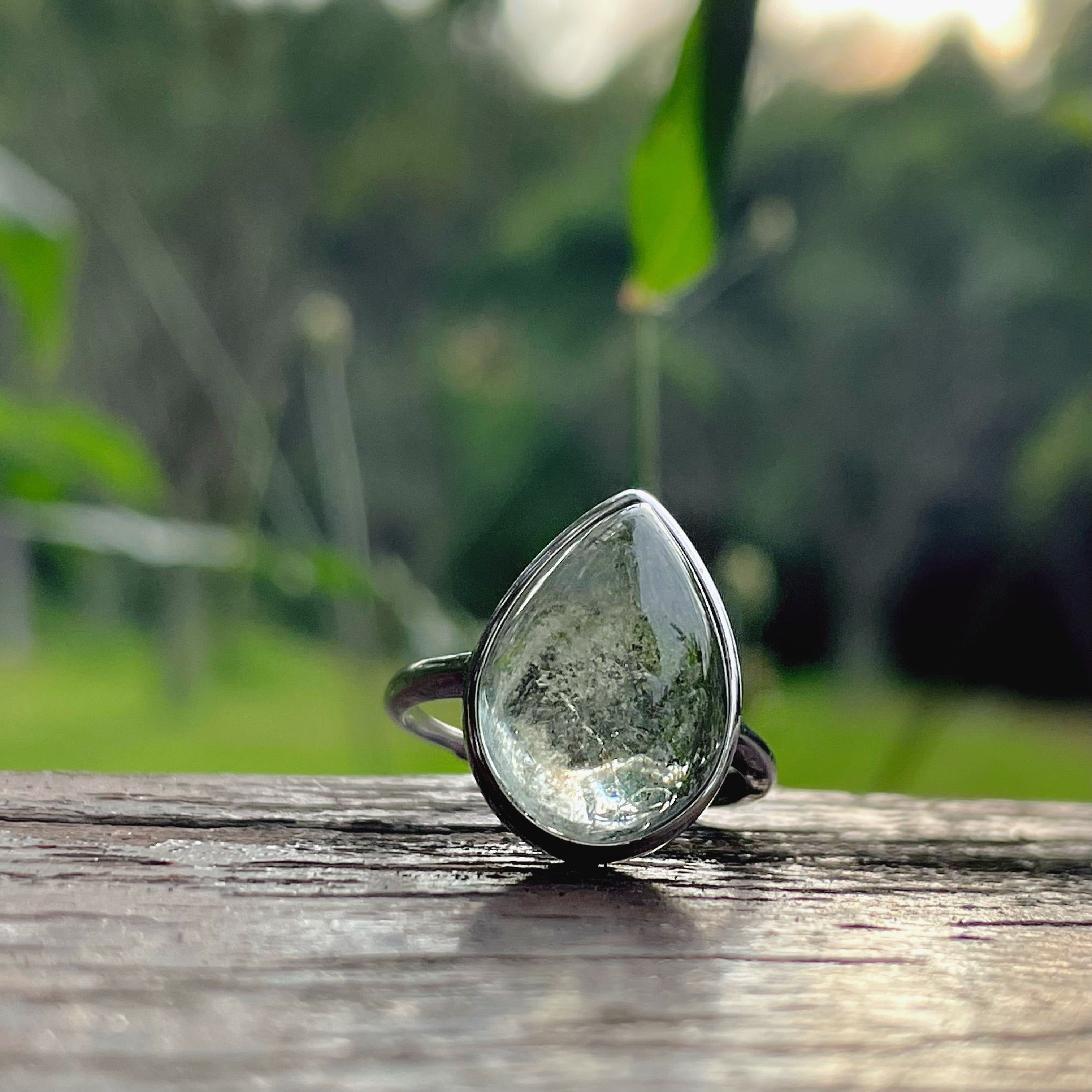 EnergyShine 【Wealth Garden】💎 Natural Green Phantom Silver Ring | Attract Abundance & Career Success
