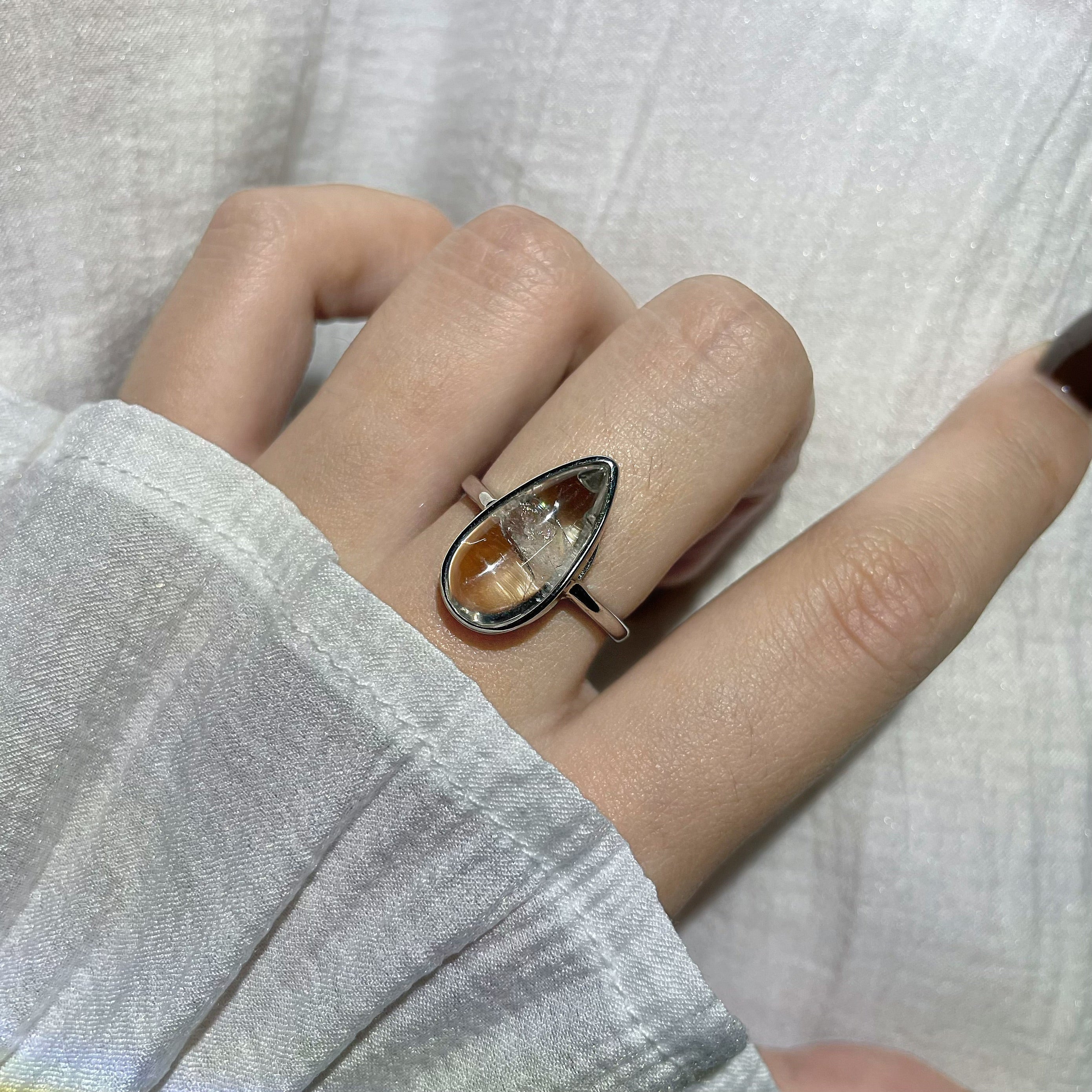 Energyshine Natural White Crystal Phantom Quartz Ring: Energy Purifying Spiritual Crystal Jewelry - EnergyShine