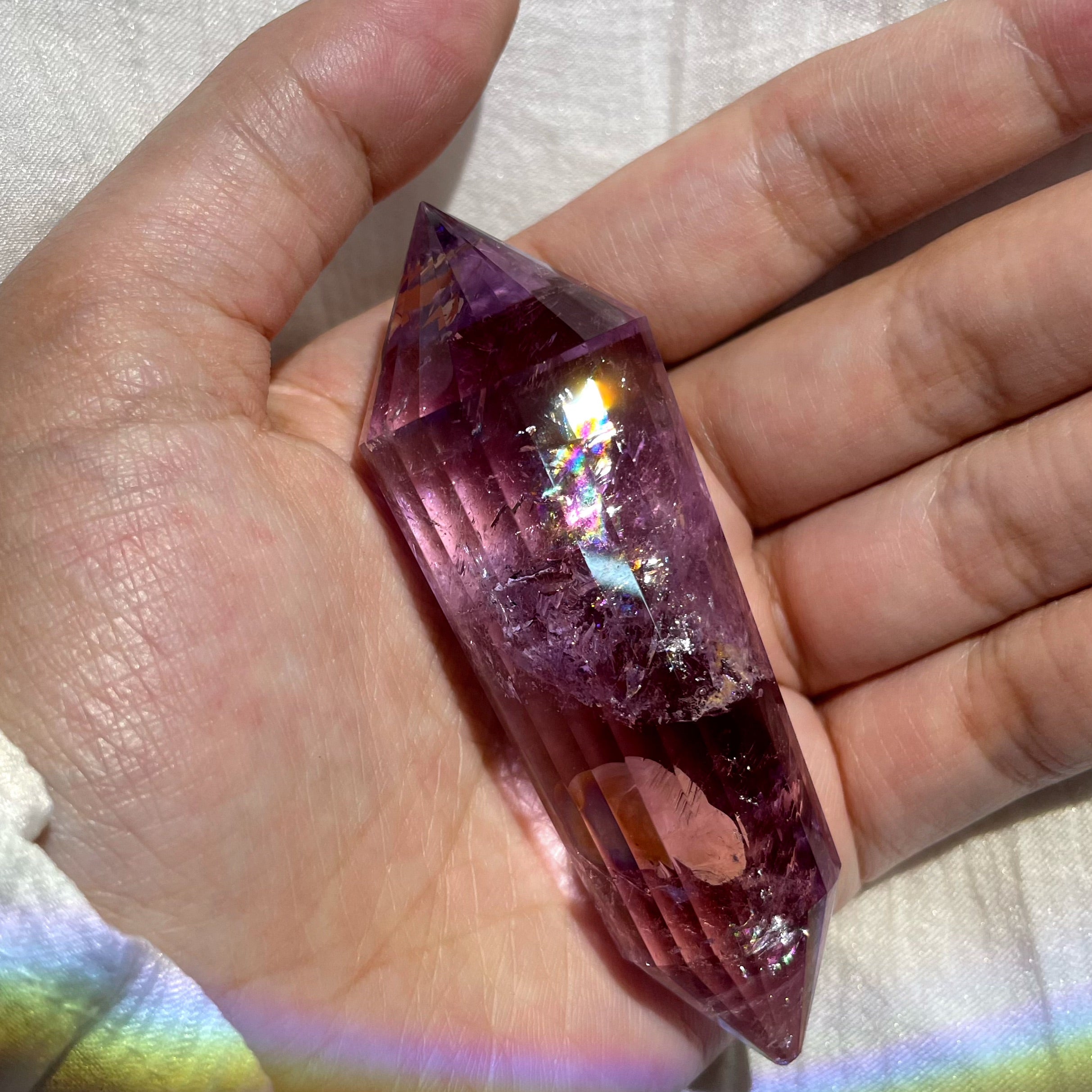 Energyshine Natural Amethyst Vogel Double Terminated Wand | 12-Faceted Rainbow Generator 🔮 - EnergyShine