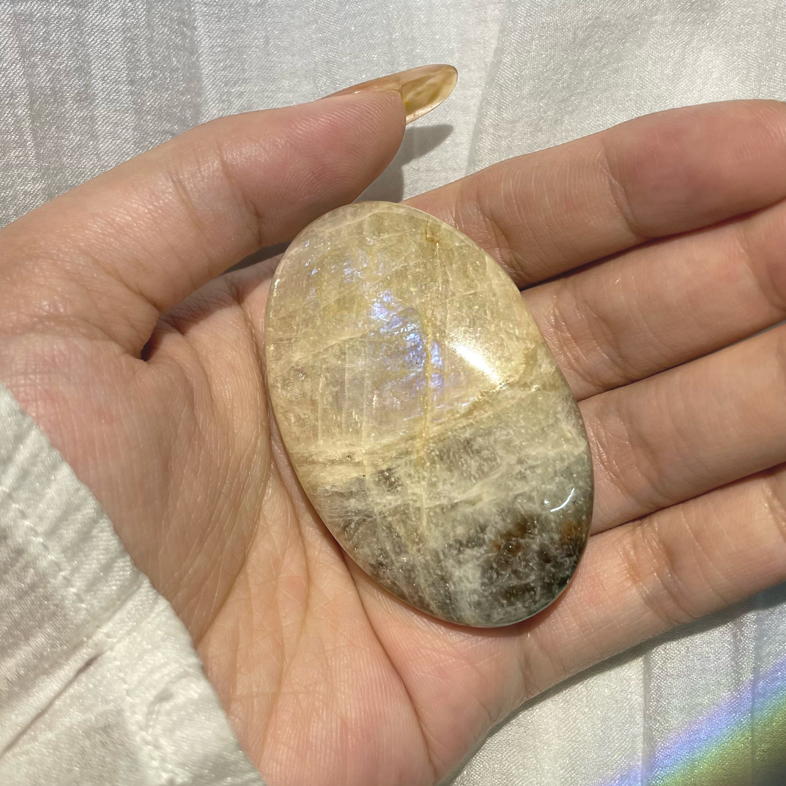Energyshine Natural Moonstone Palm Stone | Raw Polished with Blue Flash for Therapy & Massage 🌙 - EnergyShine