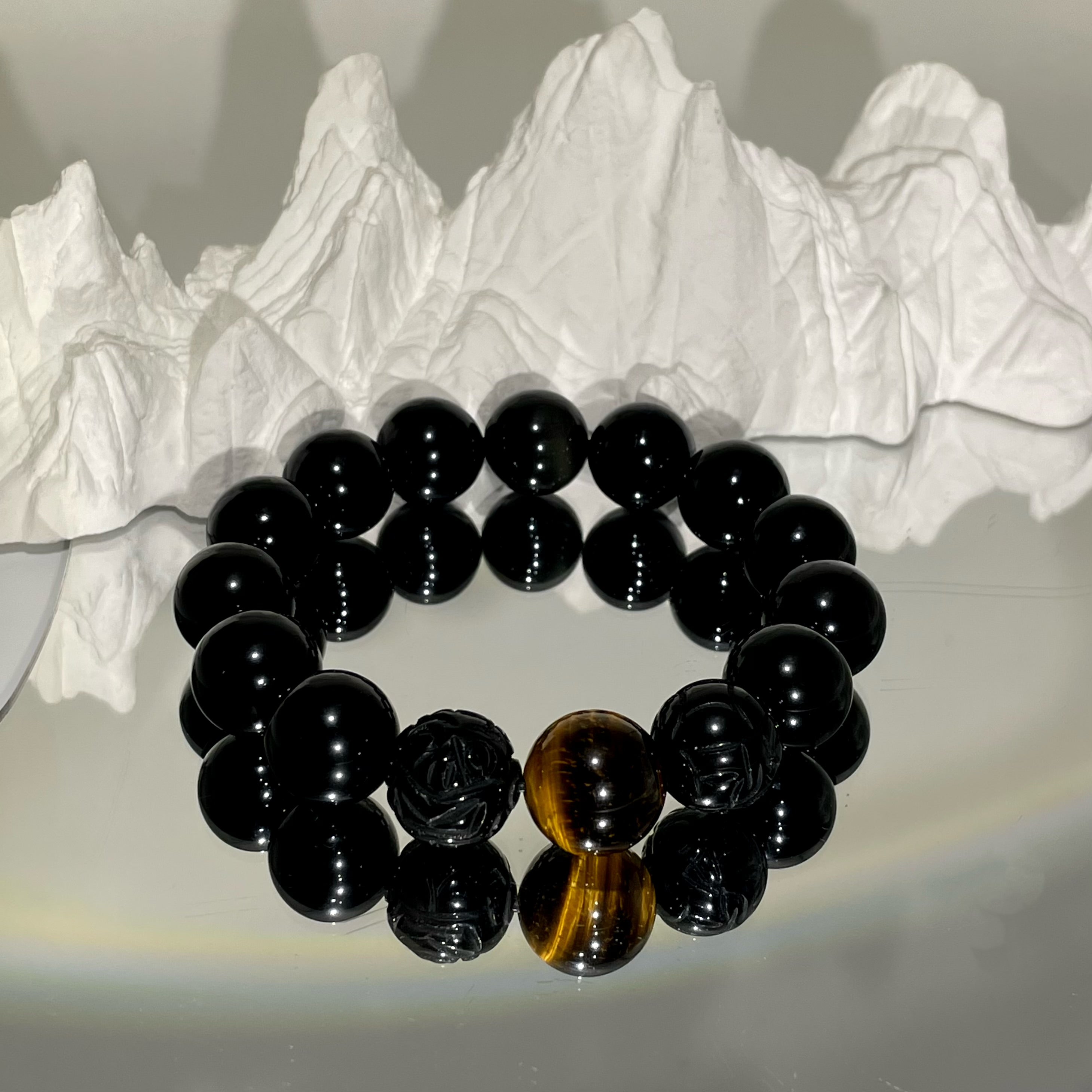 EnergyShine Natural Obsidian Pi Xiu Bracelet with Tiger's Eye | Powerful Aura Cleansing & Fortune Attraction - EnergyShine