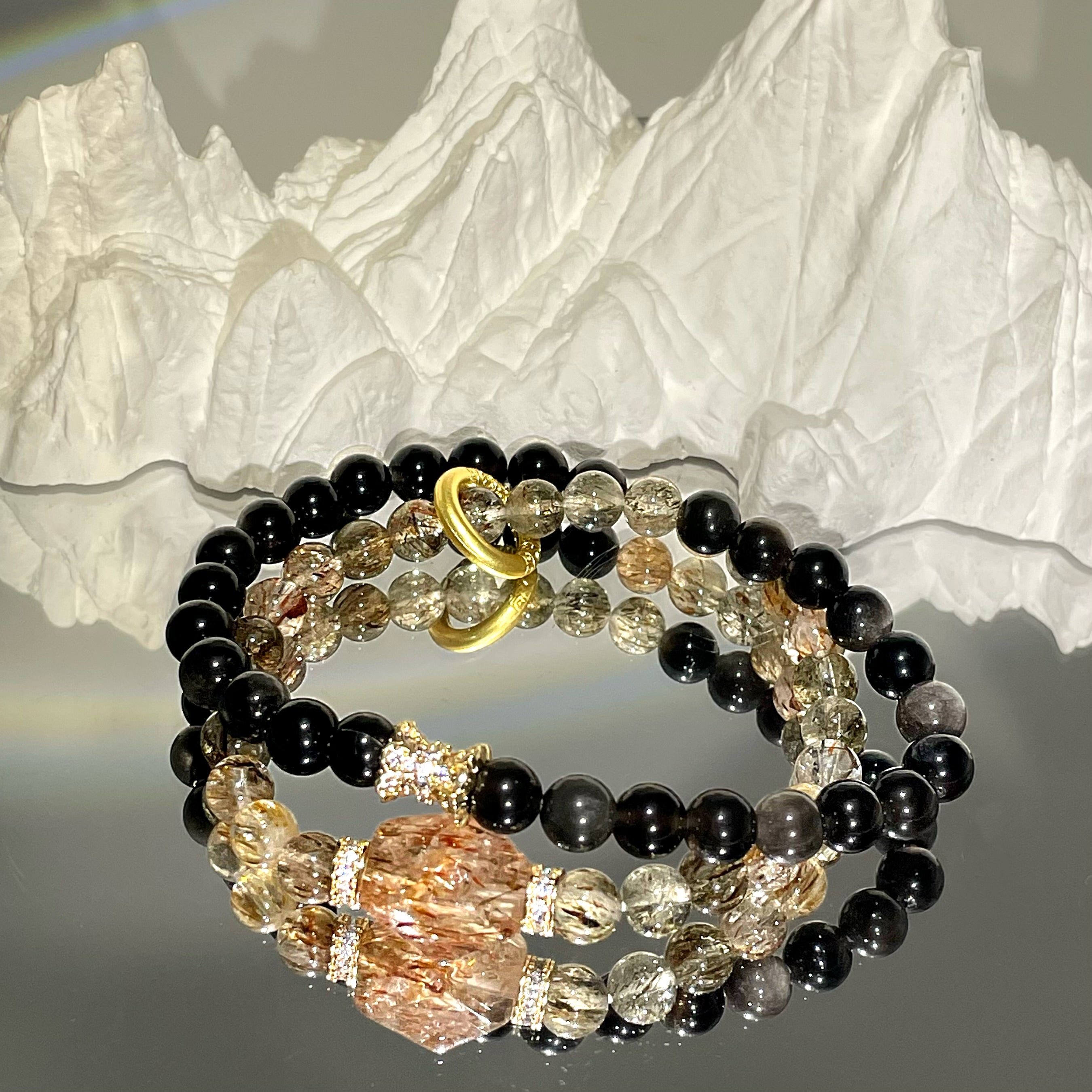 Energyshine Natural Double-Strand Black & Gold Citrine with Silver Sheen Obsidian Bracelet - EnergyShine