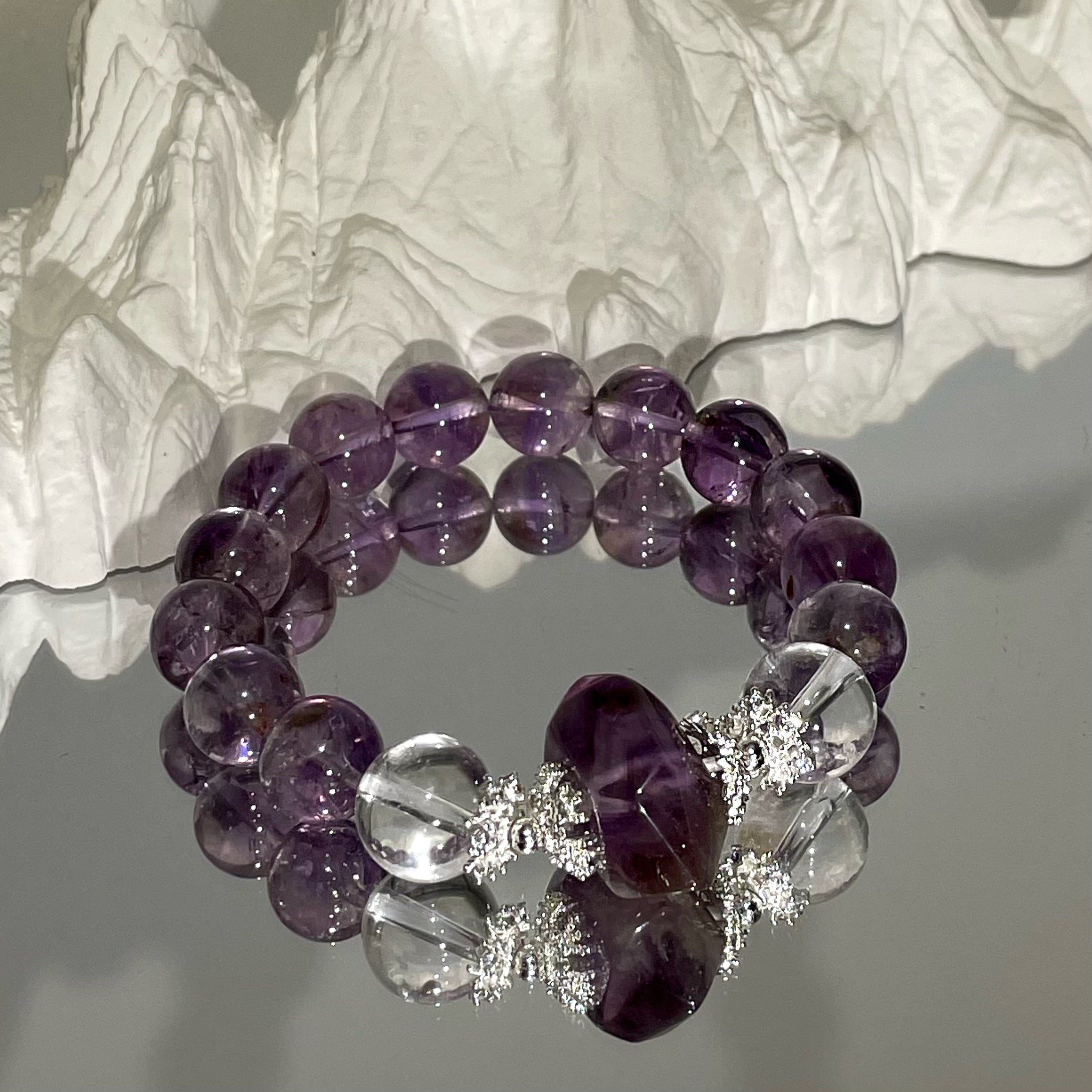 EnergyShine Amethyst & Clear Quartz Bracelet - Cosmic Clarity & Spiritual Intuition - EnergyShine