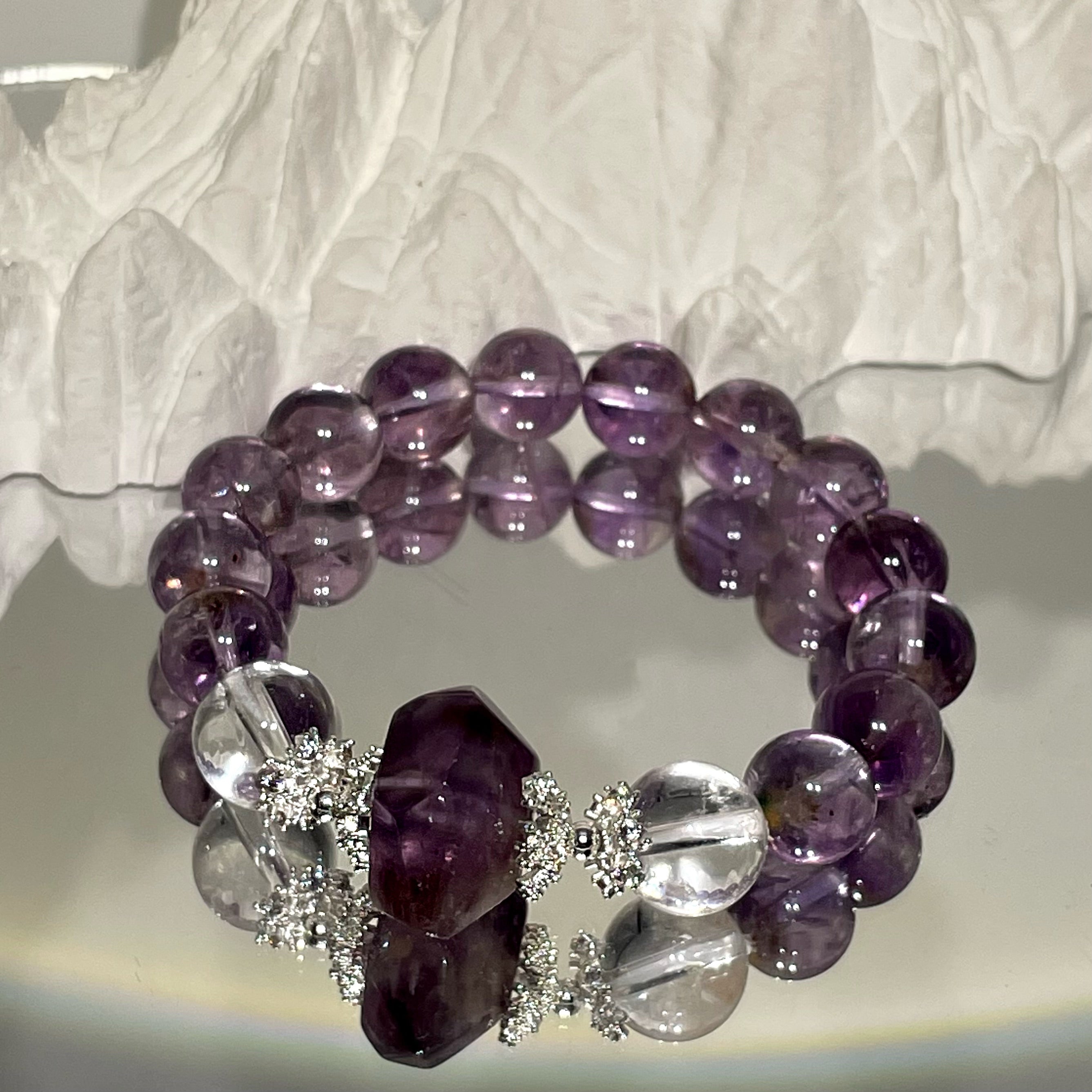 EnergyShine Amethyst & Clear Quartz Bracelet - Cosmic Clarity & Spiritual Intuition - EnergyShine