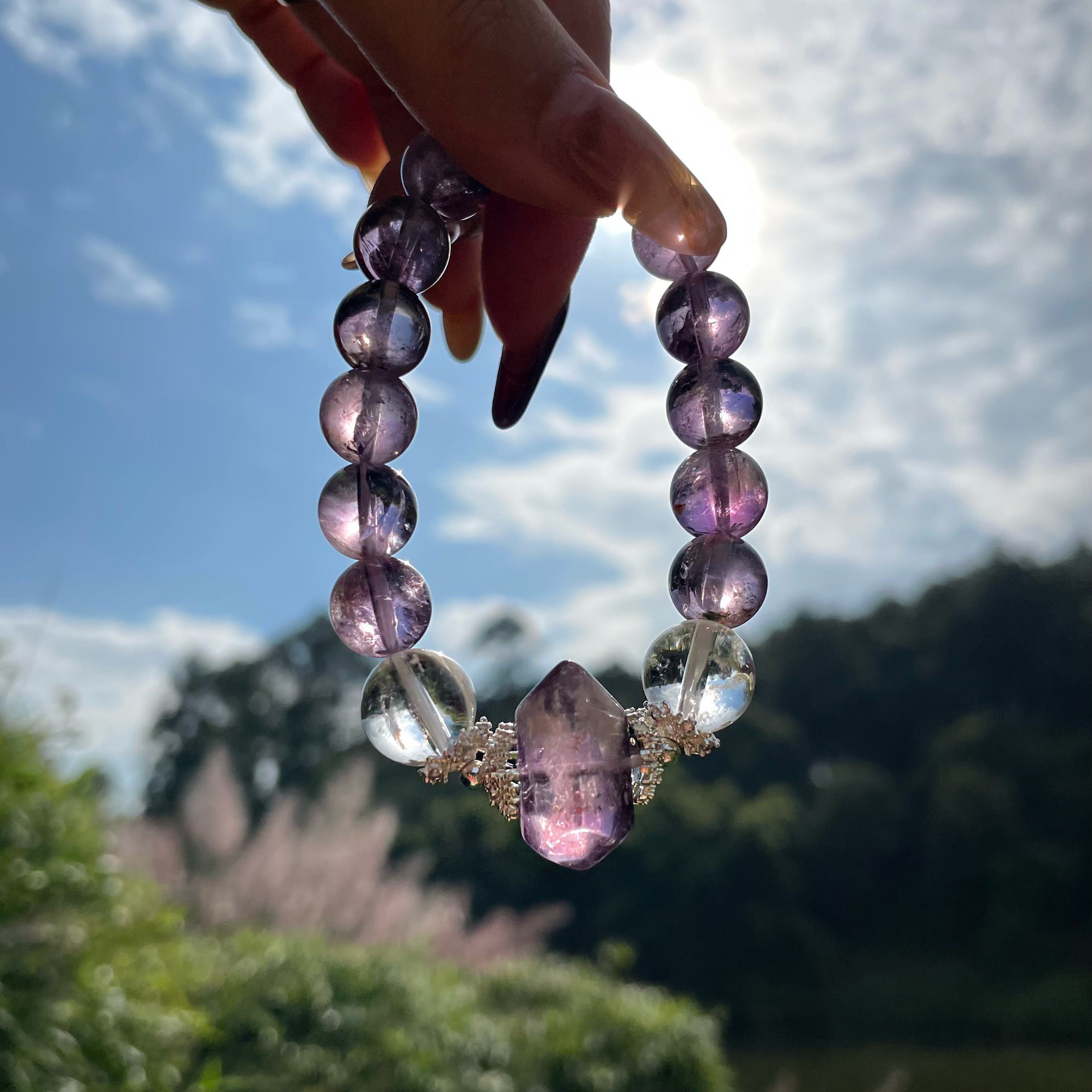 EnergyShine Amethyst & Clear Quartz Bracelet - Cosmic Clarity & Spiritual Intuition