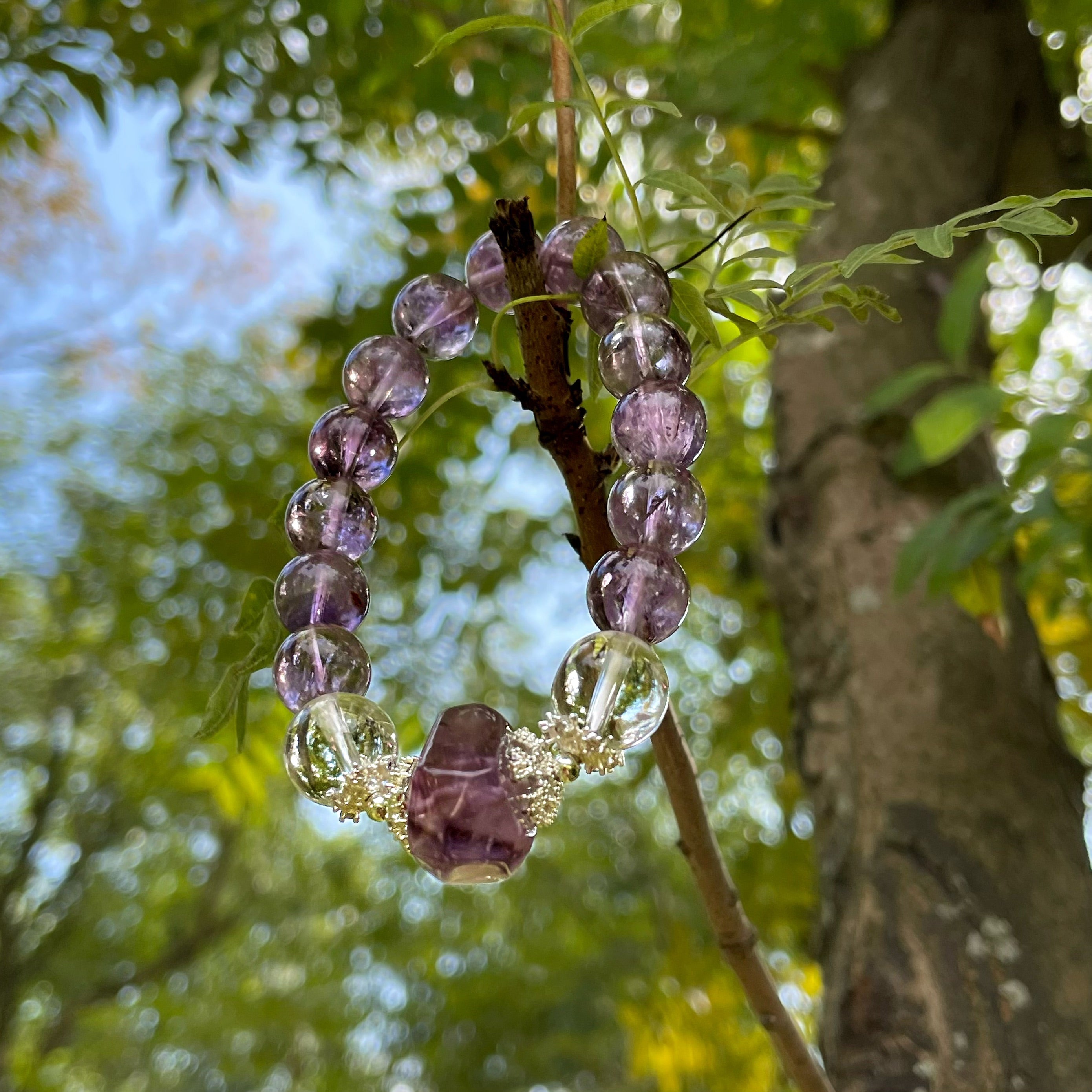 EnergyShine Amethyst & Clear Quartz Bracelet - Cosmic Clarity & Spiritual Intuition