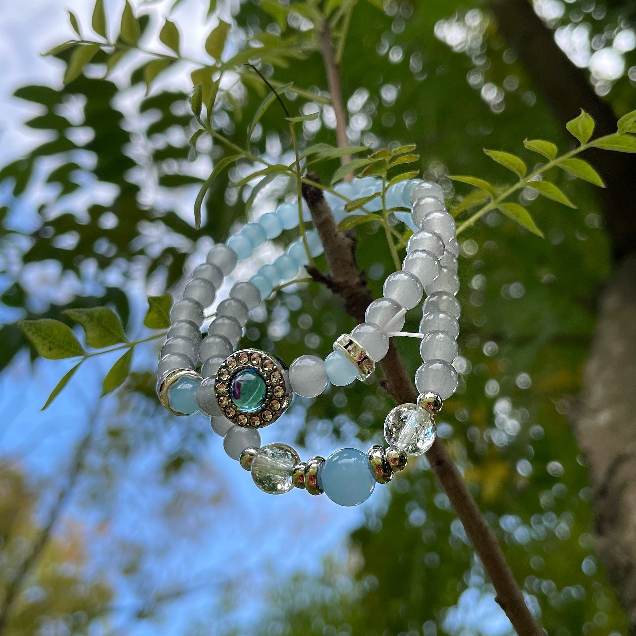 EnergyShine Clear Quartz & Aquamarine Bracelet - Amplified Clarity & Courage