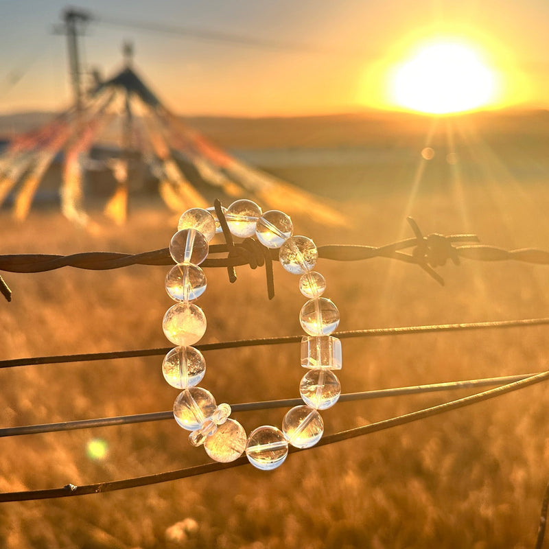 White Crystal Bracelet Bathing in Sunlight
