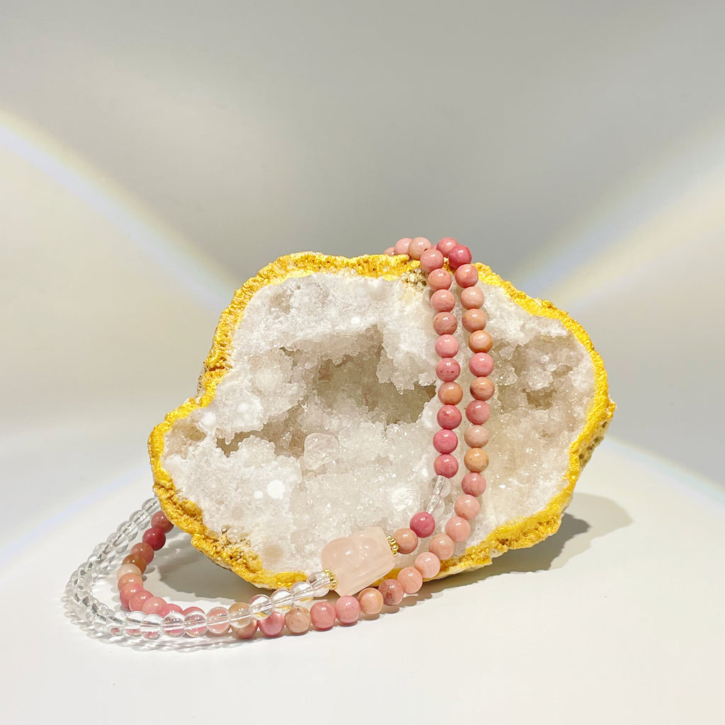 EnergyShine Natural Multi-Strand White Quartz & Pink Rhodonite Pi Xiu Bracelet - EnergyShine