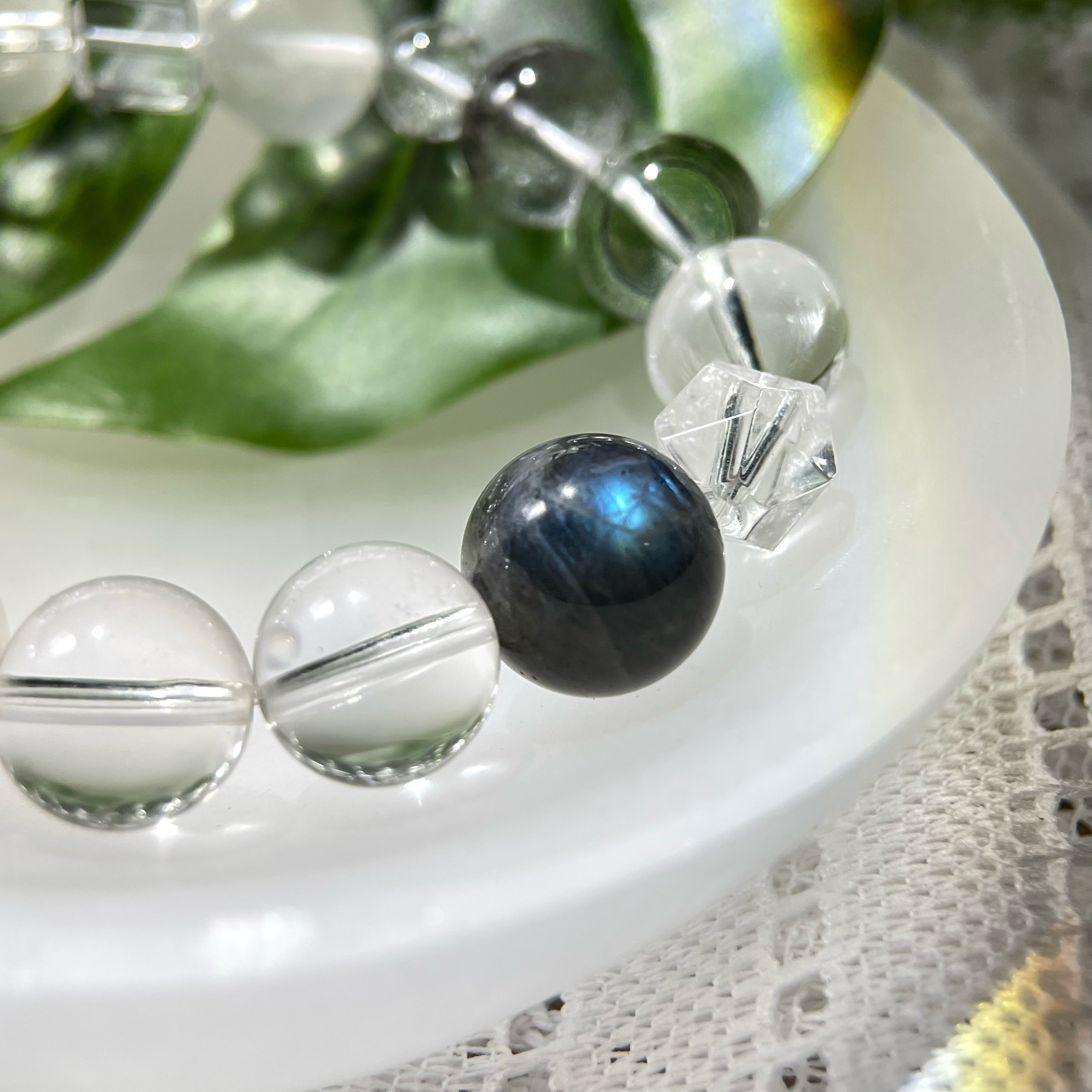 Energyshine Natural Green Phantom & Snow Quartz Minimalist Bracelet