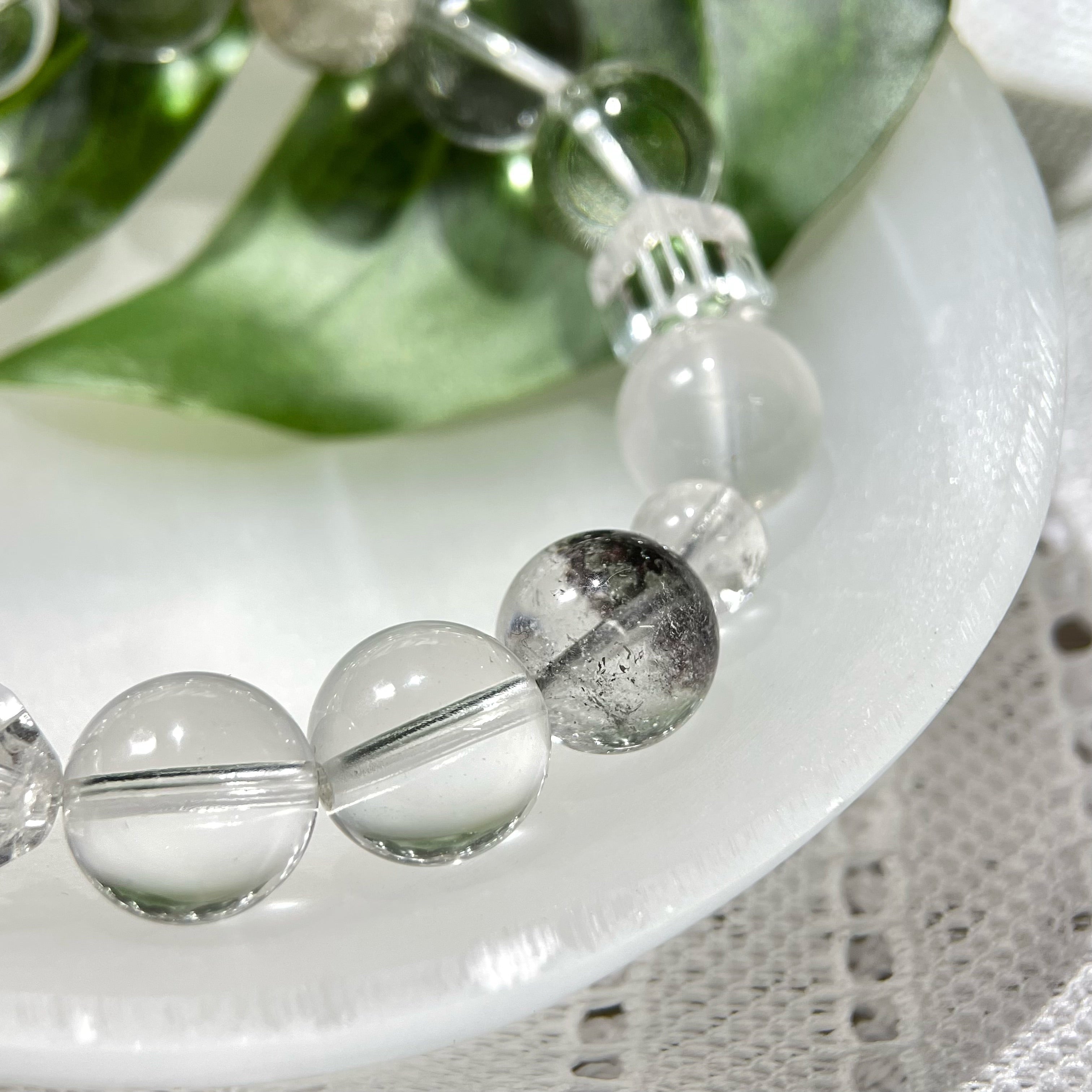 Energyshine Natural Green Phantom & Snow Quartz Minimalist Bracelet