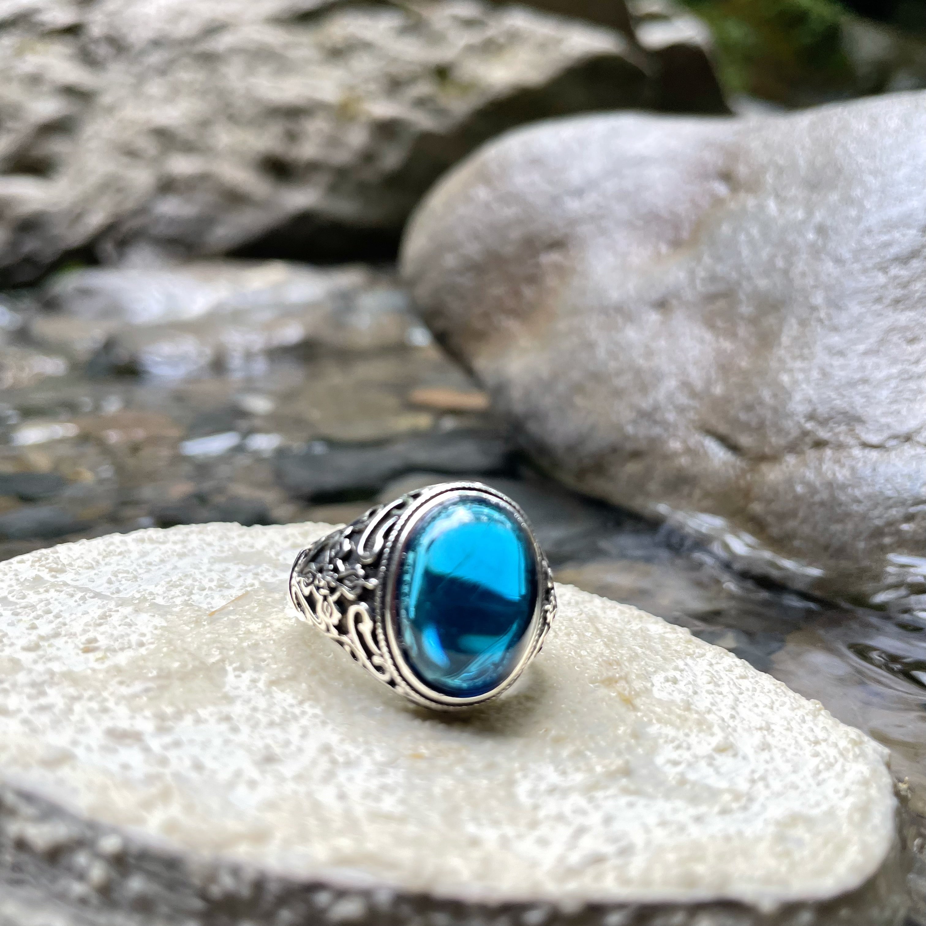 EnergyShine Natural Aquamarine Adjustable Ring | Healing Stone Jewelry