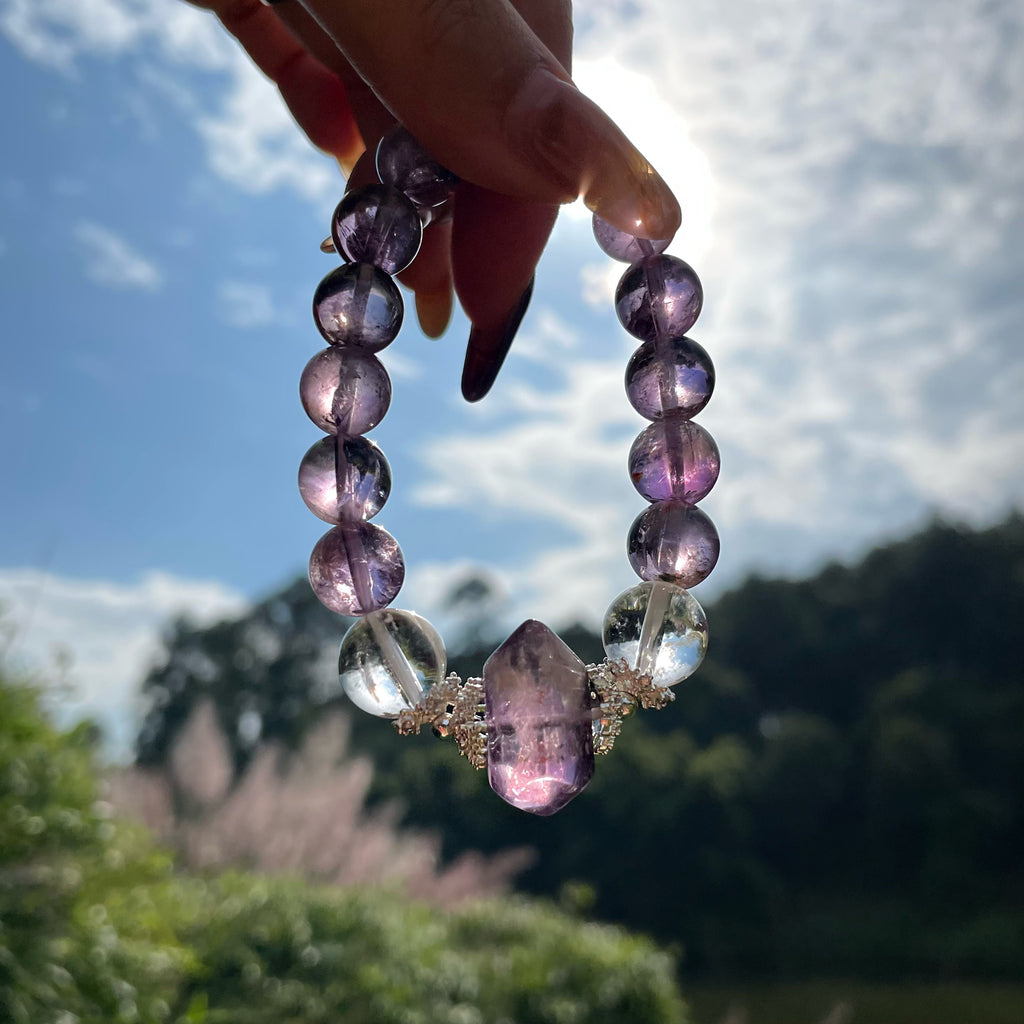 EnergyShine Amethyst & Clear Quartz Bracelet - Cosmic Clarity & Spiritual Intuition