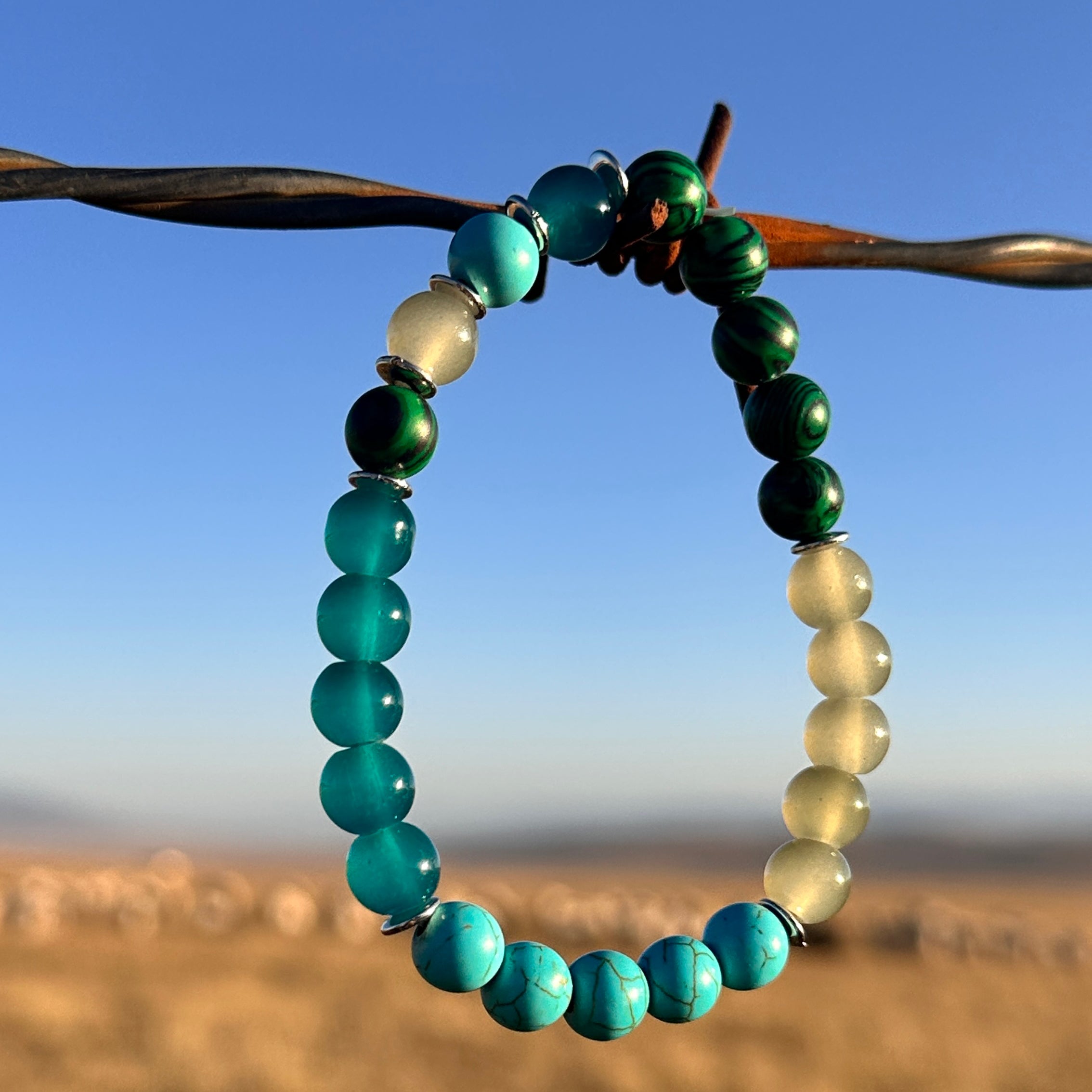 EnergyShine Natural Malachite & Blue Turquoise Beaded Bracelet |Guardiance & Growth