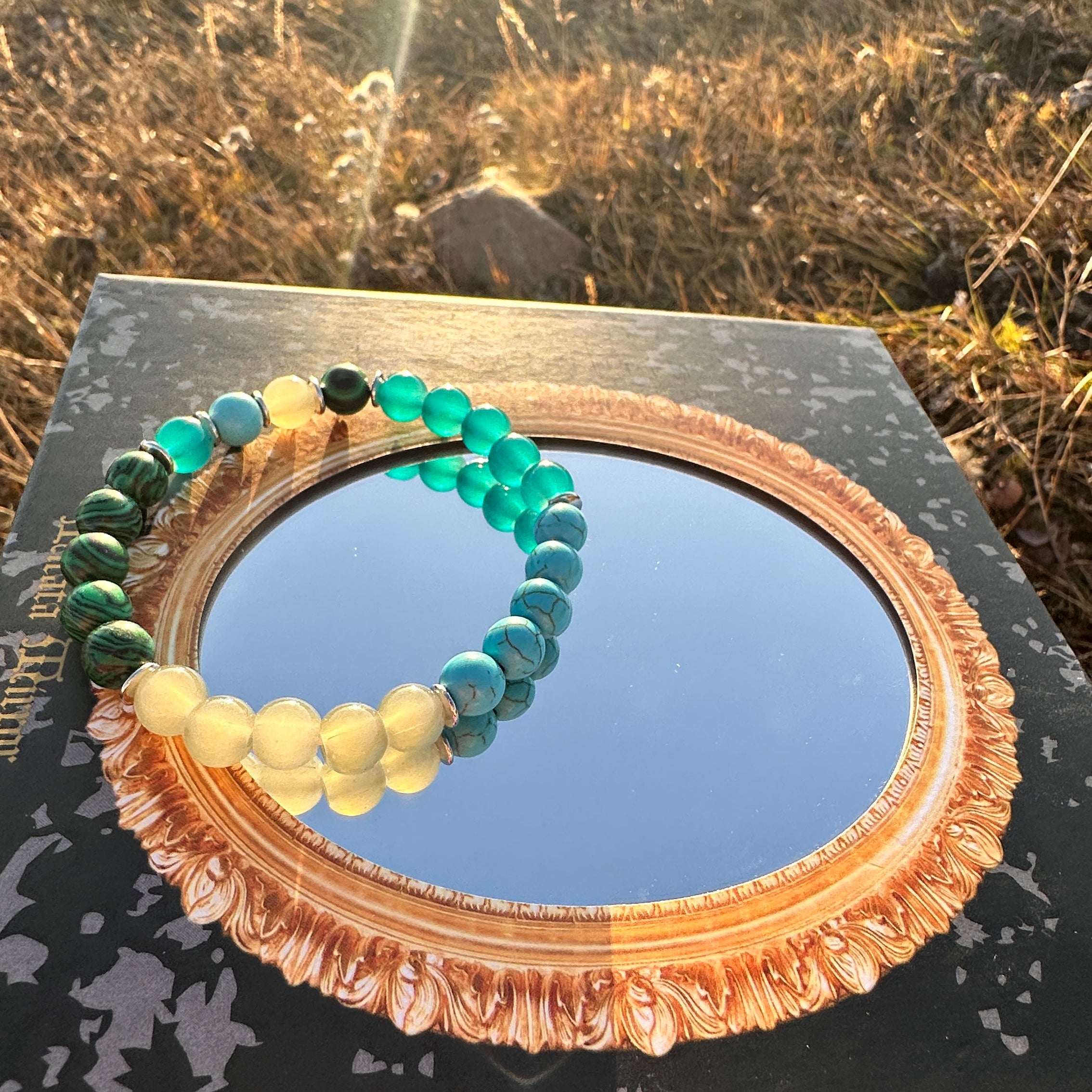 EnergyShine Natural Malachite & Blue Turquoise Beaded Bracelet |Guardiance & Growth