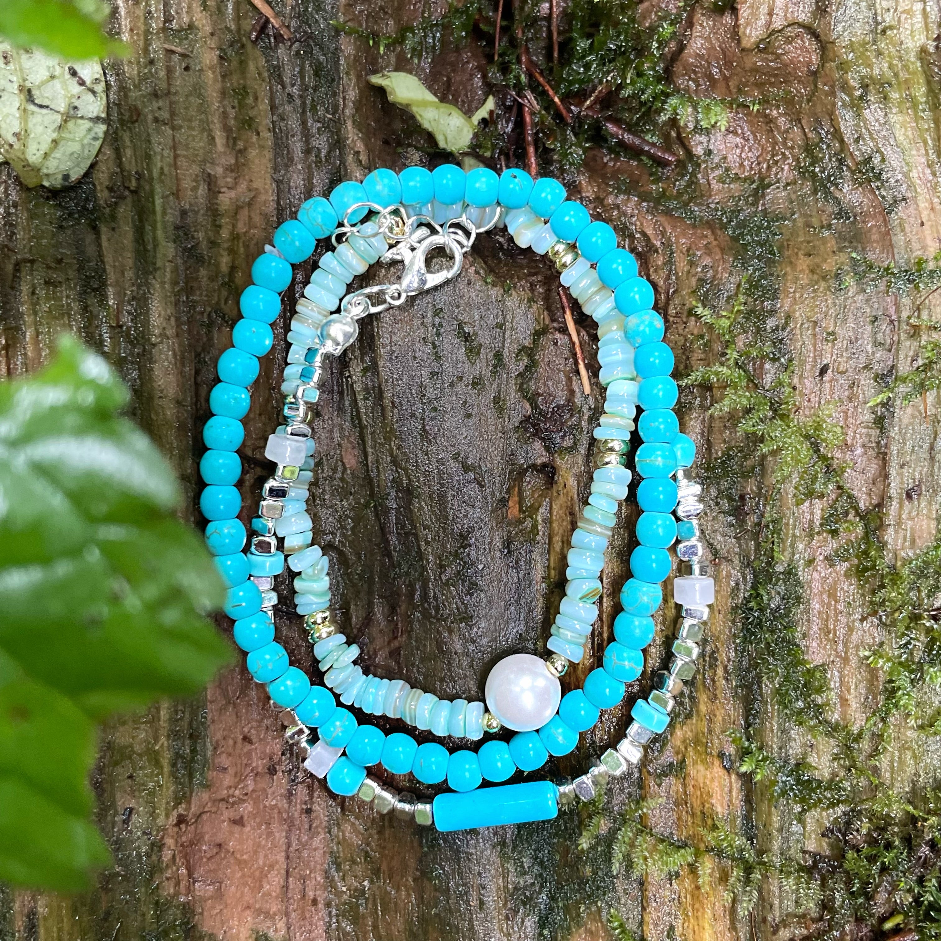 Energyshine Turquoise & Sterling Silver Beaded Bracelet