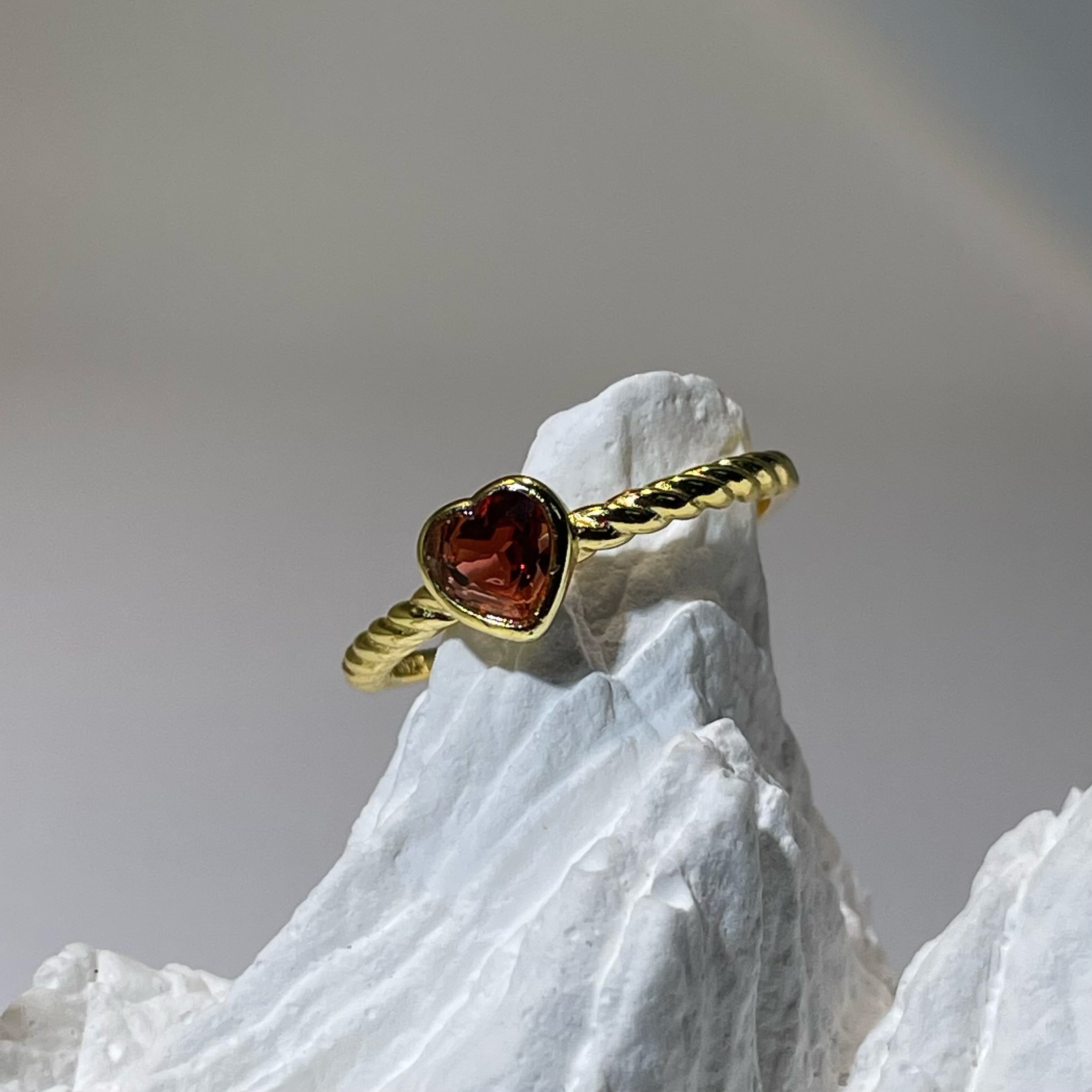 EnergyShine Real Red Garnet Heart-Shaped Ring, Sterling Silver Love Gift Gemstone Trendy Ring for Women Charm Fine Jewelry