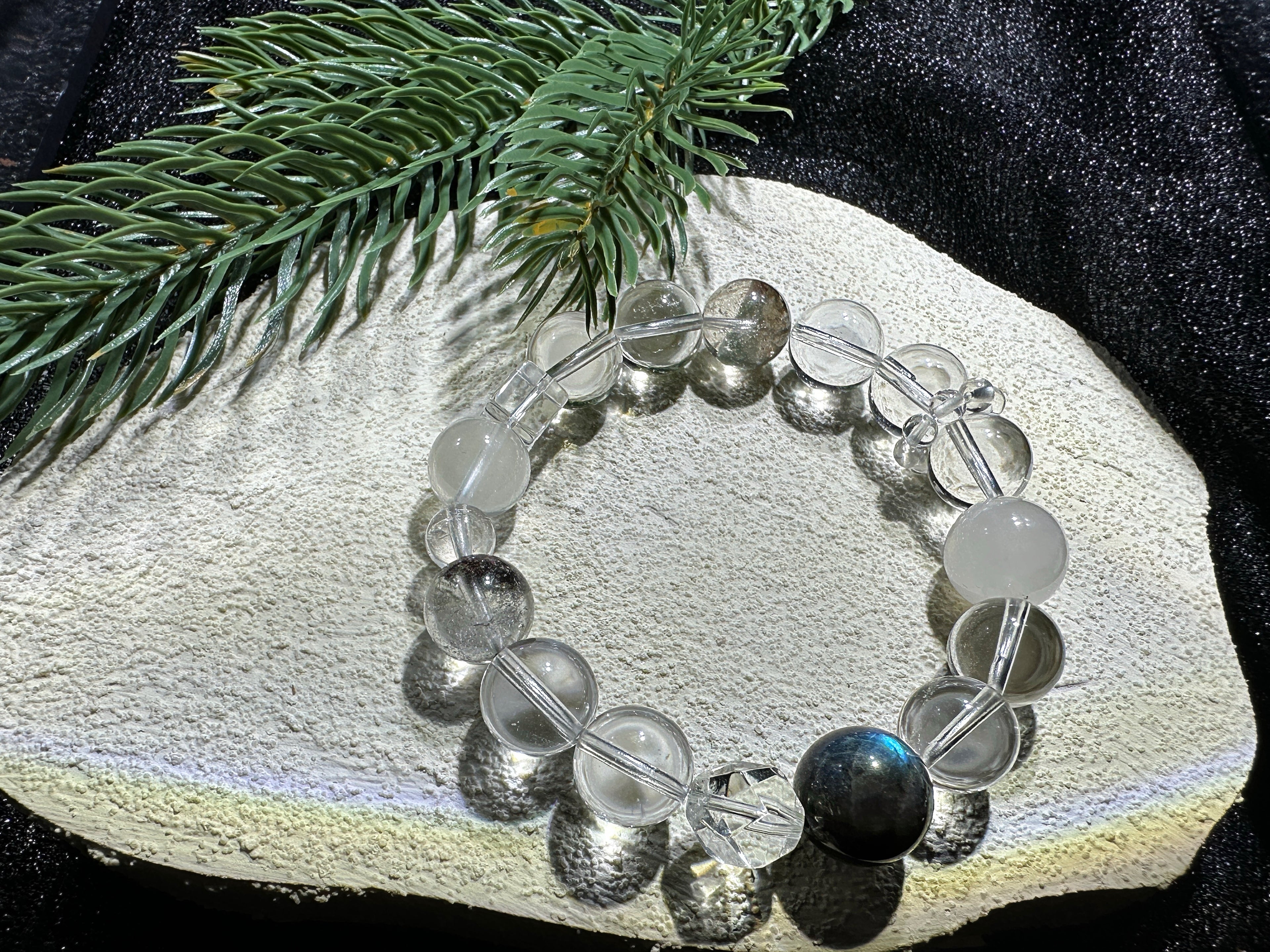 Energyshine Natural Green Phantom & Snow Quartz Minimalist Bracelet